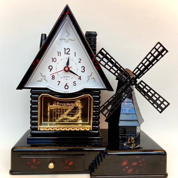 Other - Black and Gold Windmill Music Box Clock - Unique Funky Goth